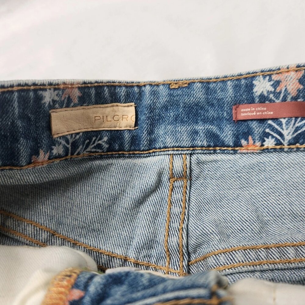 Anthropologie Blue Denim Jean Shorts with Pink Floral Print - Picture 5 of 8